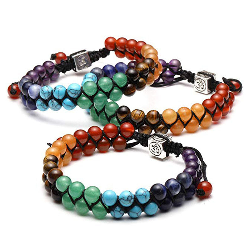 Double Layer 7 Chakra Bracelets For Women Men Vintage Indian Yoga