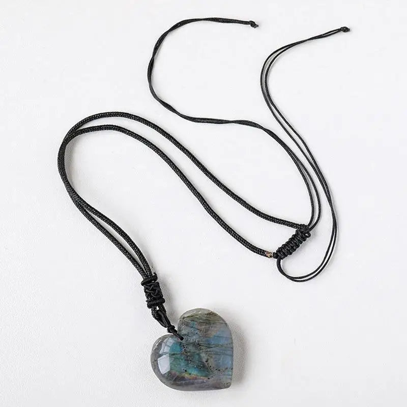 Natural Labradorite Heart Pendant – Polished Healing Crystal Jewelry Gift