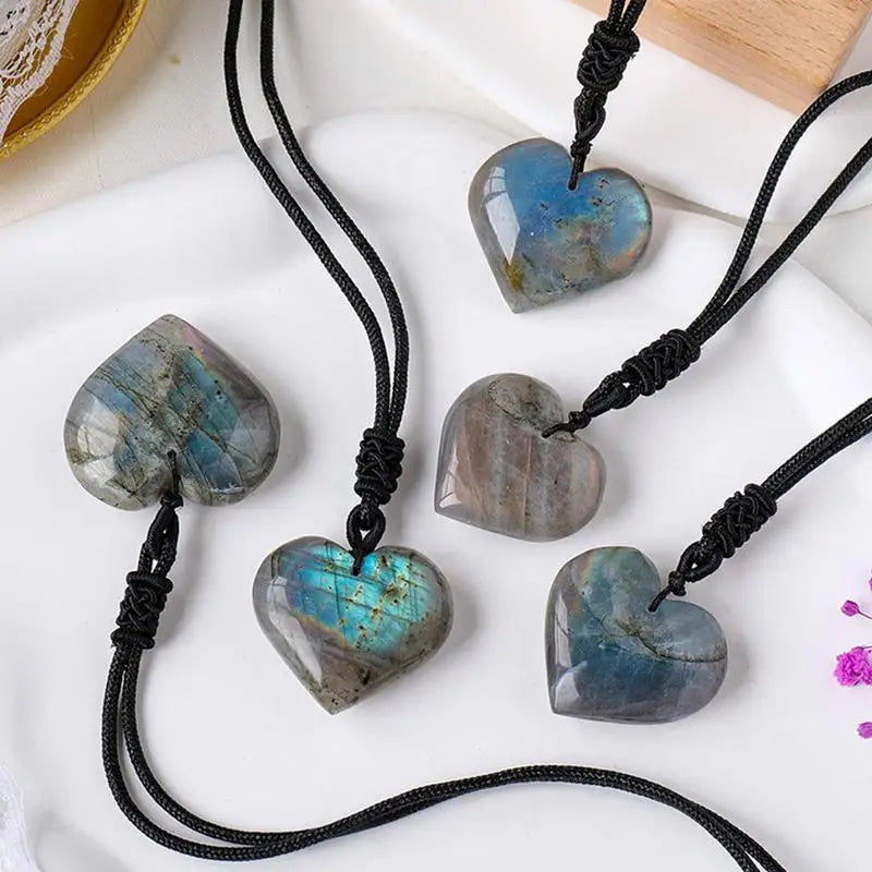 Natural Labradorite Heart Pendant – Polished Healing Crystal Jewelry Gift