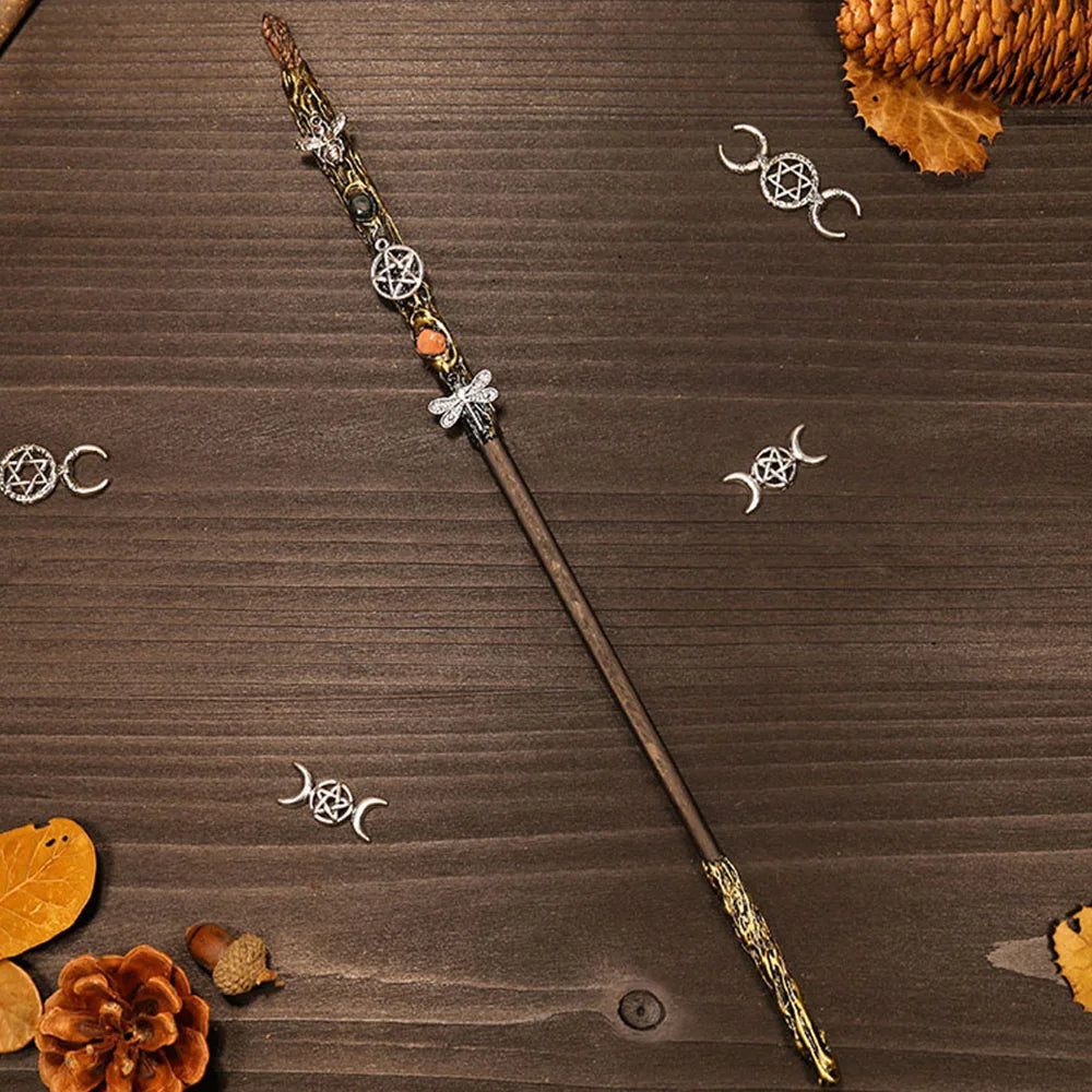 Natural Crystal Scepter Wiccan Wand Magic Altar Ornament Vintage Fairy Wood Stick Props Accessories Handmade Unique Jewelry Gift