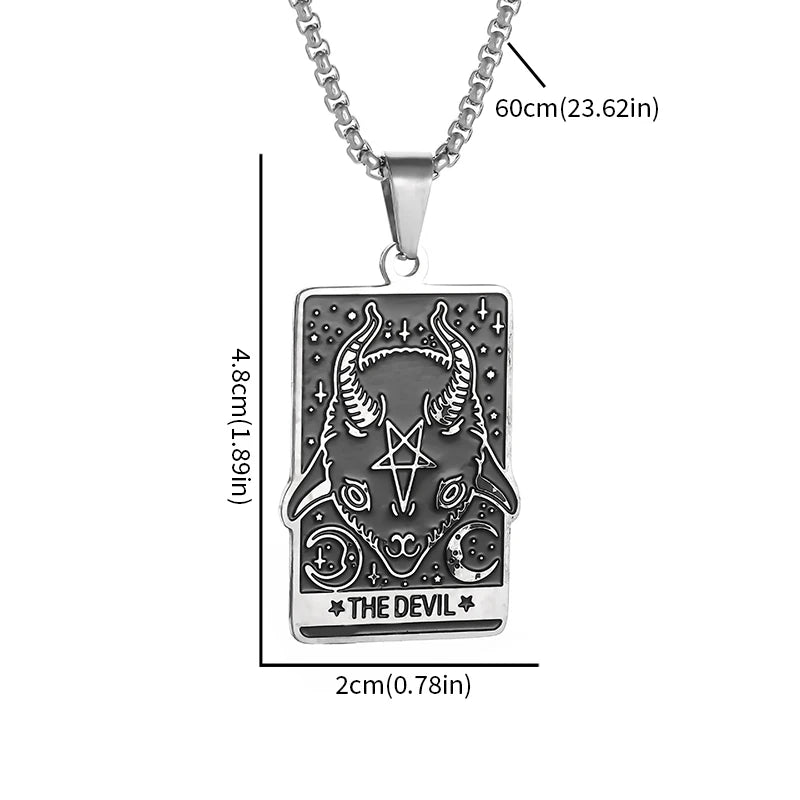 Men Women Stainless Steel Gothic Tarot Card Sheep Head Inverted Five-Pointed Star Pendant Necklace Retro Punk Jewelry