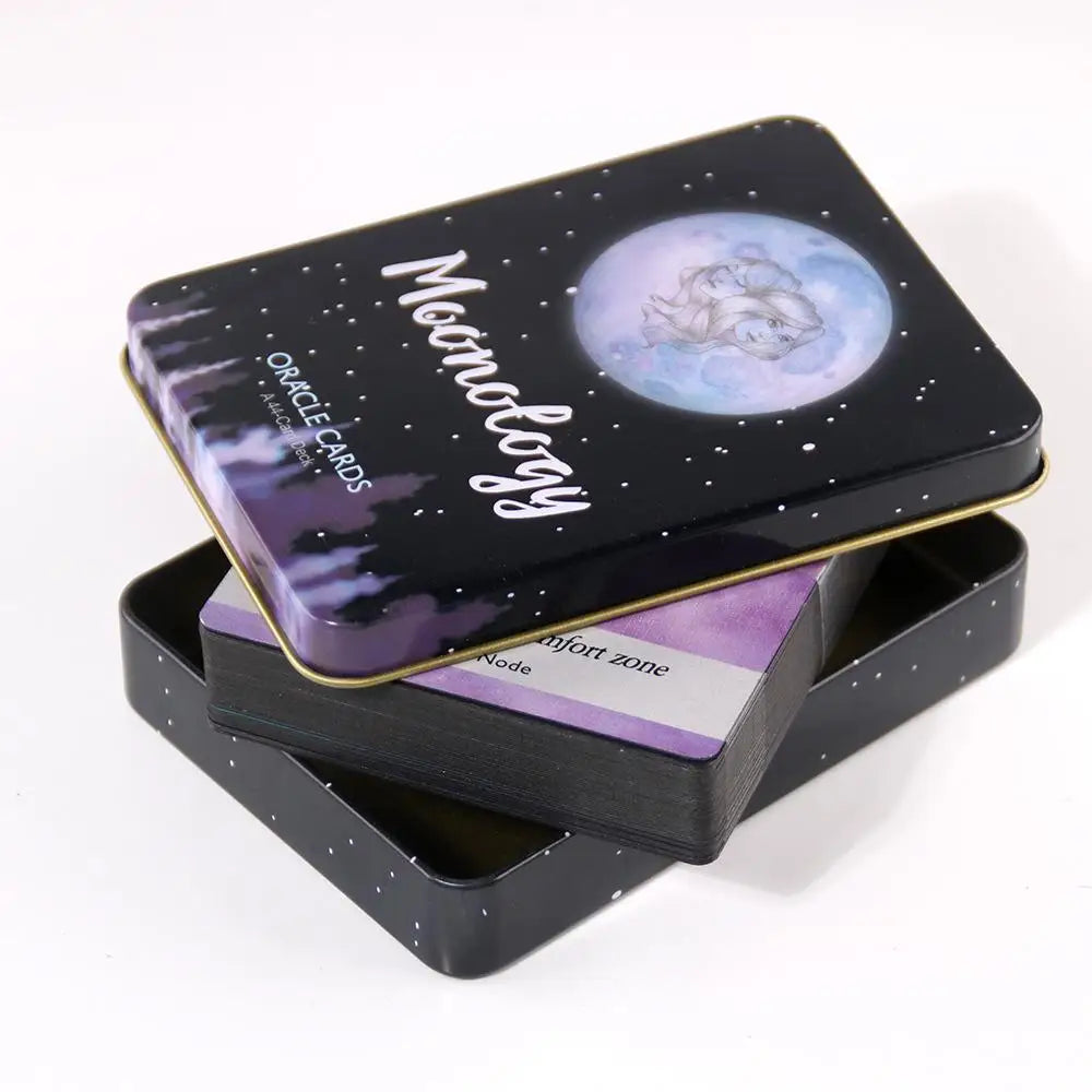 Moonology Tarot Deck In A Tin Box Gilded Edge for Fortune Telling Game Card 11*6.5cm