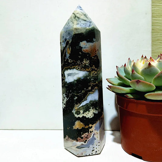 Natural Colorful Jasper Agate Druzy Tower Wand - Energy Healing Crystal for Meditation, Spiritual Wellness, and Feng Shui Room Décor