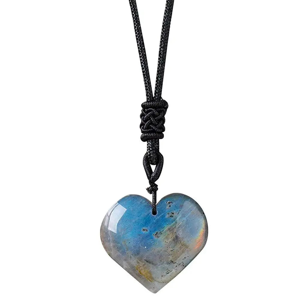 Natural Labradorite Heart Pendant – Polished Healing Crystal Jewelry Gift