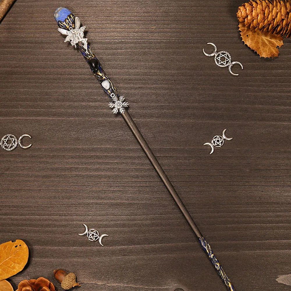 Natural Crystal Scepter Wiccan Wand Magic Altar Ornament Vintage Fairy Wood Stick Props Accessories Handmade Unique Jewelry Gift