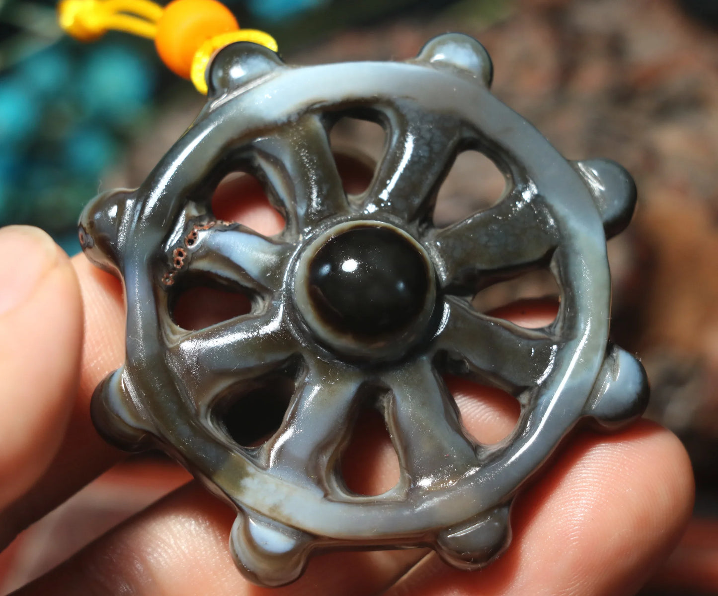 Big Treasure Talisman Magic Power Tibetan Onyx Sculptural Falun Heaven Eye Pendant Amulet Carving LLZB Timestown