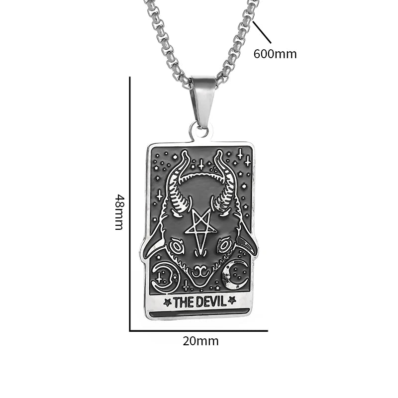 Men Women Stainless Steel Gothic Tarot Card Sheep Head Inverted Five-Pointed Star Pendant Necklace Retro Punk Jewelry