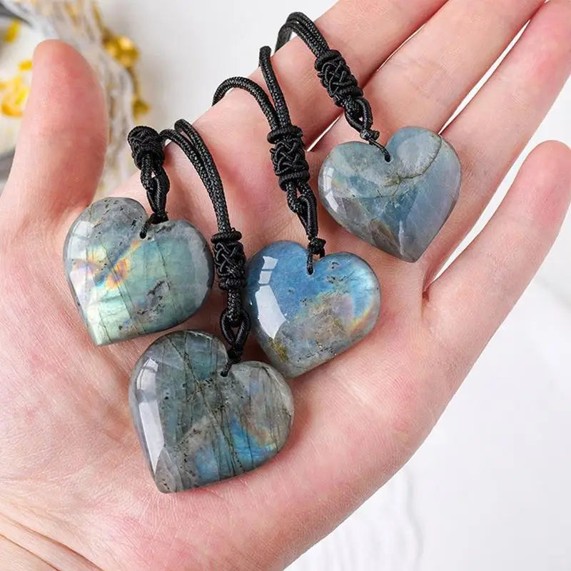 Natural Labradorite Heart Pendant – Polished Healing Crystal Jewelry Gift