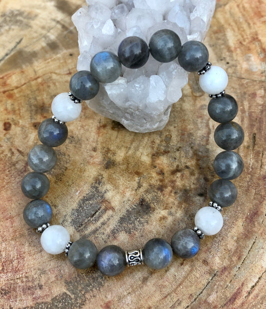 Blue Flash Labradorite & Rainbow Moonstone Stretch Bracelet!